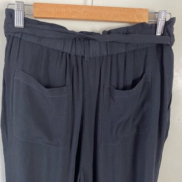 Womens Anthropologie Cartonnier Black Paperbag Tapered Leg Crepe Pants pockets - Picture 6 of 13